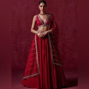 LASHKARAA Red embroidered silk crepe lehenga (SOLD OUT)